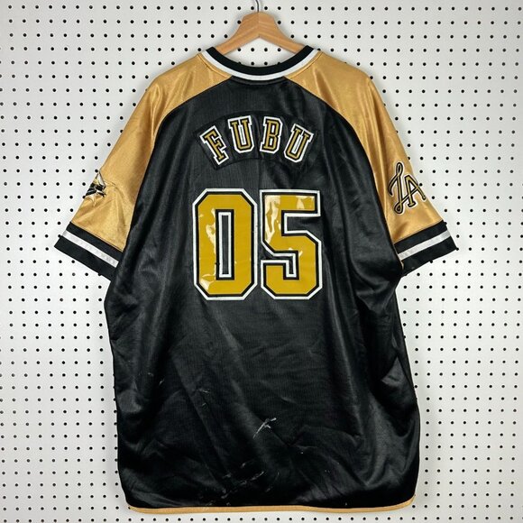 FUBU Vintage Baseball Jersey Size XXL Black Gold Streetwear 05 New Orleans City - Picture 1 of 8